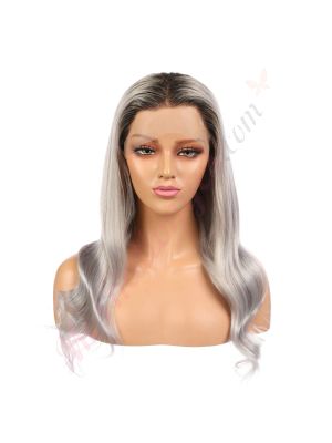 Annabelle - Perruque Longue 18 Pouces Cheveux Humains Naturels Remy Hair Grise Ombrée 