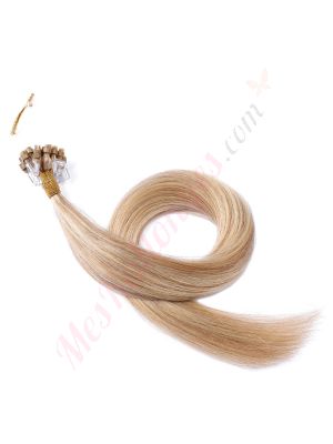 extensions micro-billes cheveux naturels	Brun miel et blond cendré #12-24