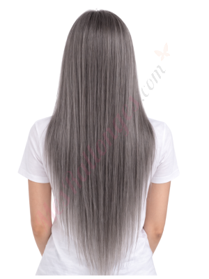 Calliope Gris cendré fumé Perruques En Cheveux Naturels Remy # Gray white (PRÉCOMMANDE, EXPÉDITION EN 4 À 6 SEMAINES)
