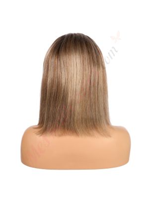 Zoey #2 - Perruque Courte 14 Pouces Cheveux Humains Naturels Remy Hair Blonde Méchée 