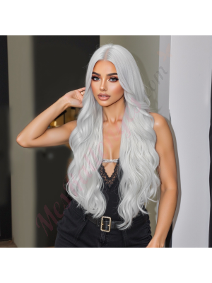 SWFT8003-2PL28 Blanc Argenté Perruque Synthétique à Couches [VENTE FINALE]