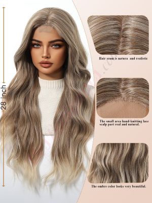 SWFT8003-9BR28 Brun Cendré avec un Ombré Blond Perruque Synthétique Ondulée [VENTE FINALE]