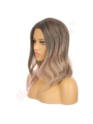 DM2031313-v4 Ombré Blond Foncé Perruque Courte Cheveux Synthétiques avec Toupet [VENTE FINALE]