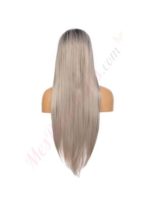 G1901636-v2 - Perruque Longue Cheveux Synthétique Grise [VENTE FINALE]