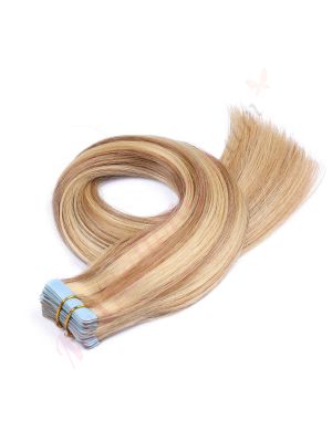 extensions bandes adhesives cheveux naturels	Brun miel et blond cendré #12/24
