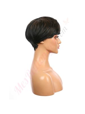 DM1707327-v4 - Perruque Courte Cheveux Synthétique Noire Méchée Avec Toupet [VENTE FINALE]