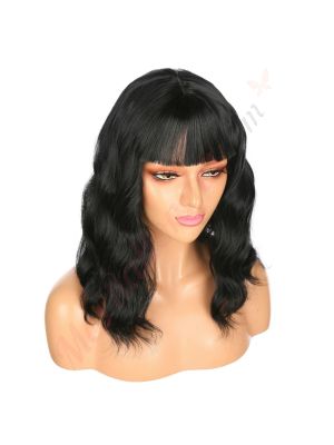 DM1707394-v4 - Perruque Longue Cheveux Synthétique Noire Avec Toupet  [VENTE FINALE]