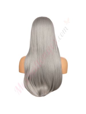 DM1707541-v4 - Perruque Longue Cheveux Synthétique Grise Avec Toupet  [VENTE FINALE]