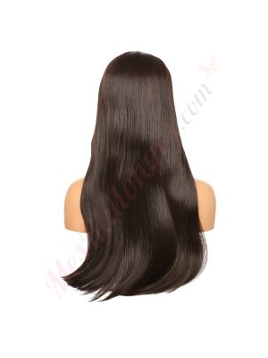 DM1810763-v4 - Perruque Longue Cheveux Synthétique Brunette Foncée Avec Toupet  [VENTE FINALE]