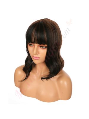 DM2031314-v4 - Perruque Courte Cheveux Synthétique Noire Méchée Avec Toupet  [VENTE FINALE]